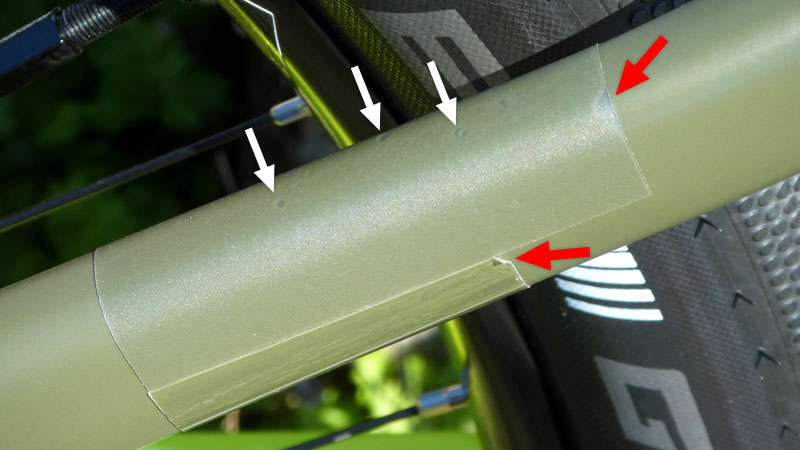 つや消し・マット塗装の自転車フレームに使える保護テープ2種類の比較テストイメージ07